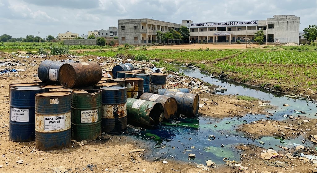 Chemical Waste Dumped Near Schools in Sangareddy Village, Residents Cry Foul